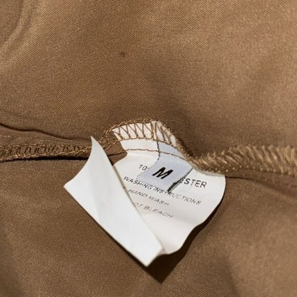 Brown Wide-Leg Drawstring Cotton Pants With Side Pockets & Button Detail  Size M - Picture 4 of 9